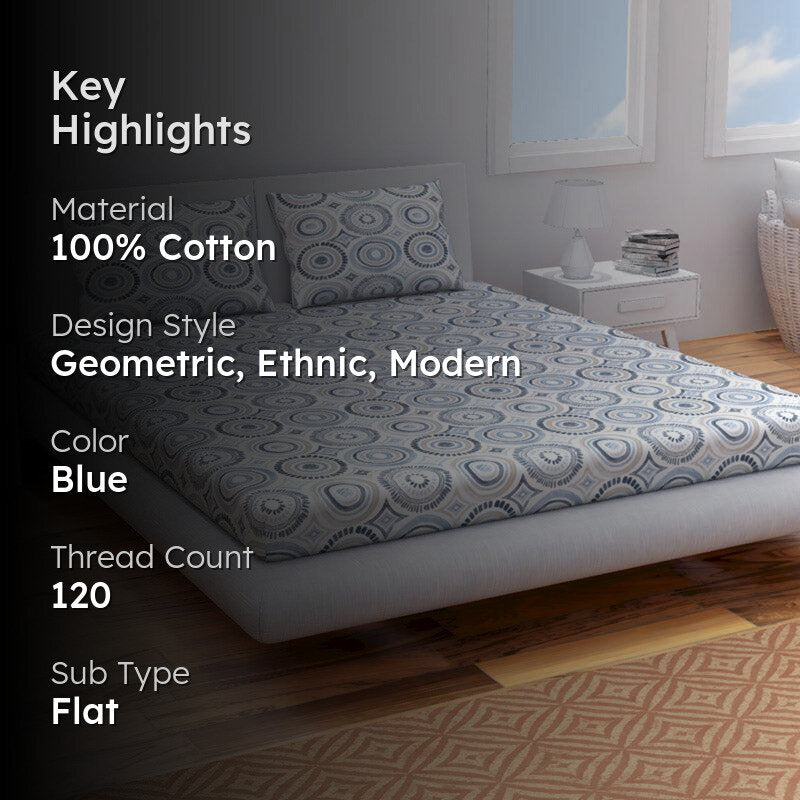 Himeya Comfort Percale Africana Cotton Bedsheet (Blue) - 120 TC media 2