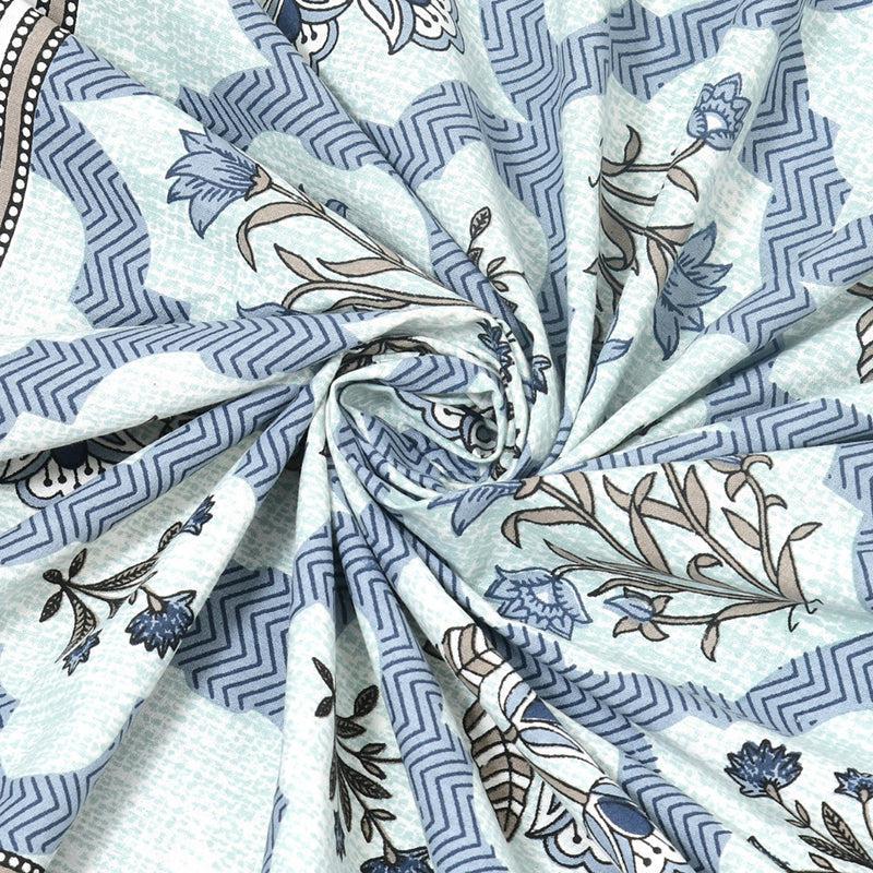 Meadow Memories Floral Cotton  Bedsheet (Blue) - 140 TC media 4