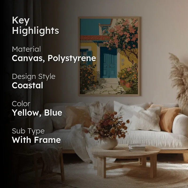 Floravue Sunlit Blue Door Canvas Wall Painting With Brown Frame media 2