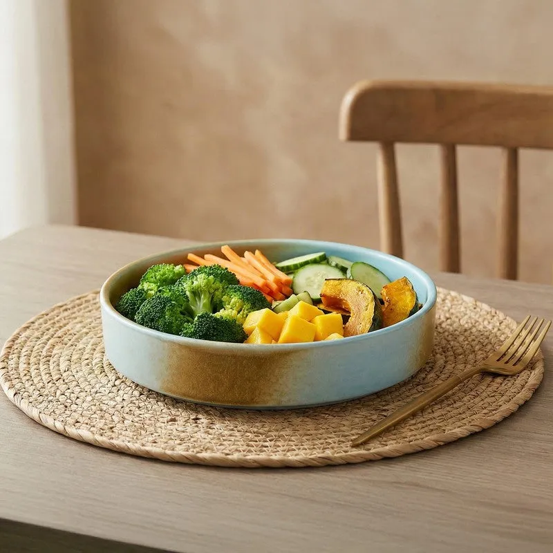 Whimsi Ceramic Salad Bowl (600 mL Each,Brown,Blue) - Set Of Two media 3