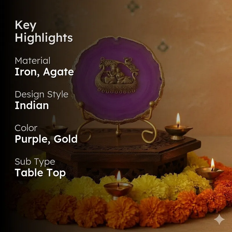 Radhe Krishna Bliss Agate Showpiece With Stand - Purple media 2