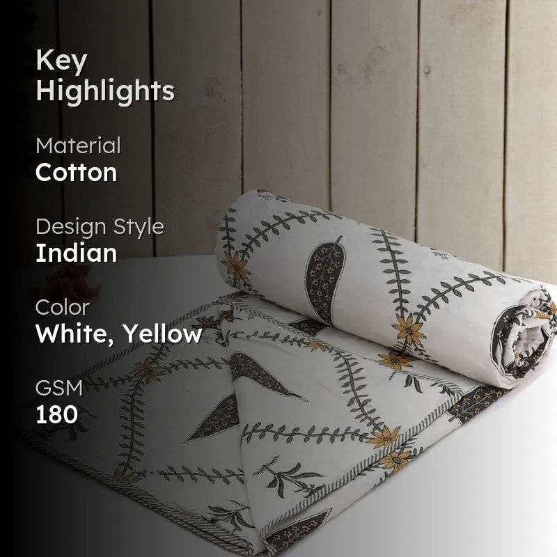 Falgun Ethnic Reversible Cotton Dohar (Yellow & White) - 180 GSM media 2