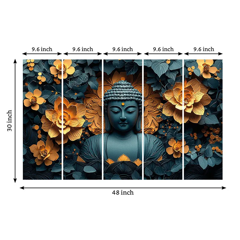 Obsidian Buddha Canvas Wall Art - Set Of Five media 9