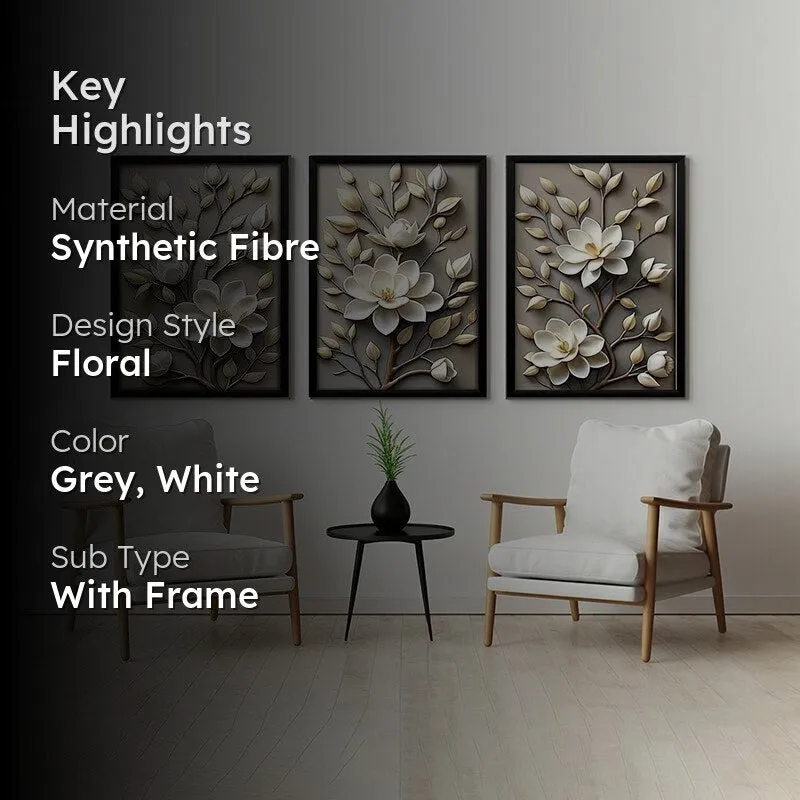 Ivory Blooms Wall Art With Frame - Set Of Three media 2