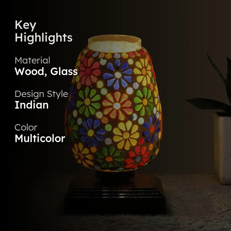 Glasmora Glass Table Lamp With Wooden Base - Multicolor media 2