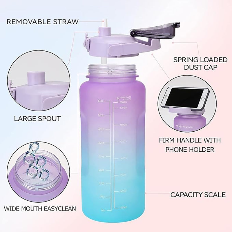 Ombre Sip Water Tumbler With Straw & Stickers (Purple,Blue) - 2 L media 6