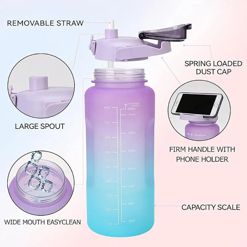 Ombre Sip Water Tumbler With Straw & Stickers (Purple,Blue) - 2 L media 6