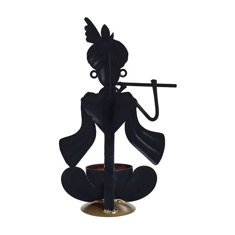 Krishan Iron Figurine with Diya - Purple,Yellow media 5