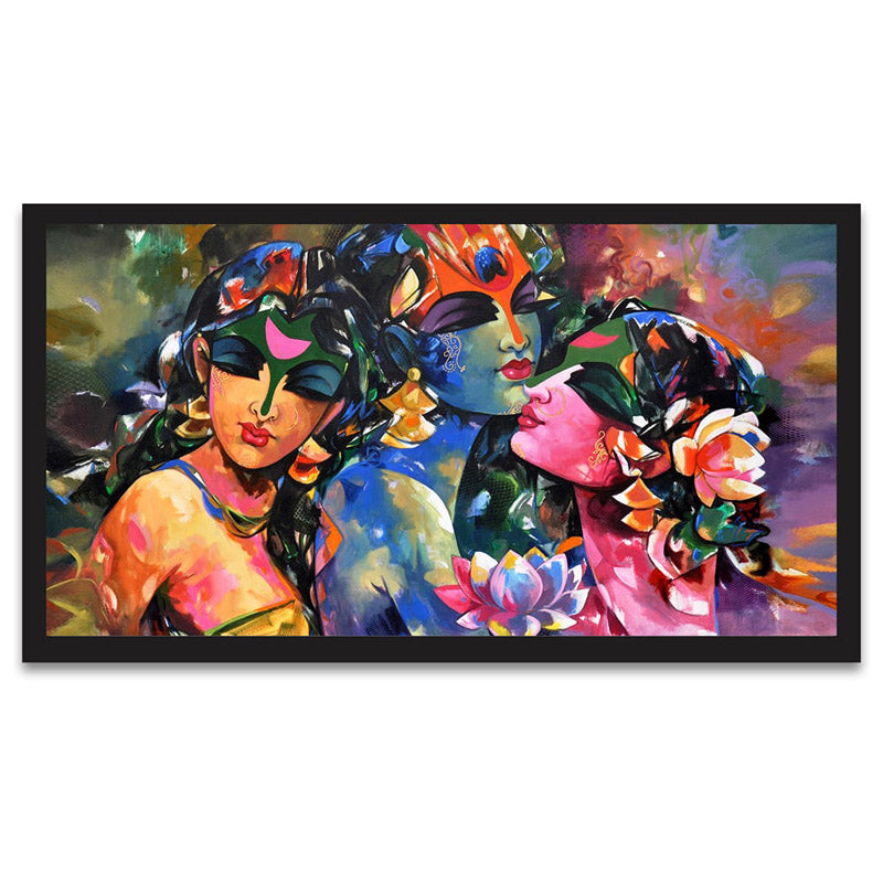 Vibrant Radha Krishna Gopis Canvas Wall Painting media 4