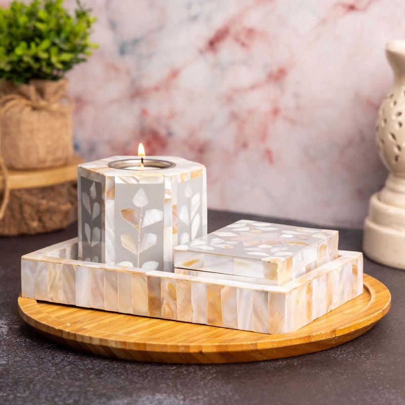 Vidya Mother Of Pearl Candle Holder With Tray