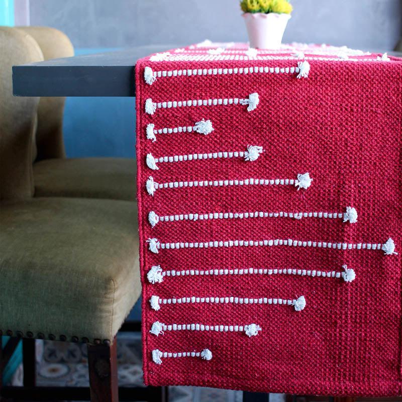 Samona Handwoven Cotton Table Runner - Red media 4
