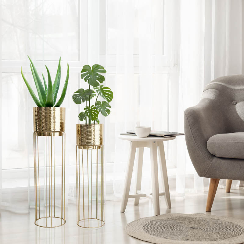 Regal Hammered Metal Planter With Tall Stand - Set Of 2 media 4