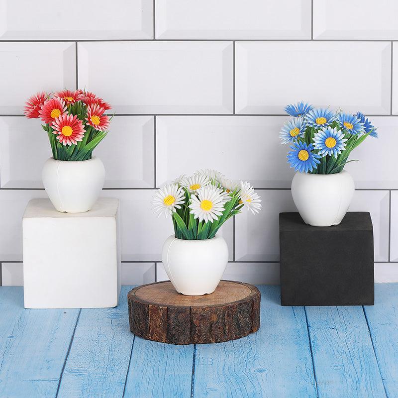 Faux Daisy Dove Plant With Black Plastic Pot - Set Of Three