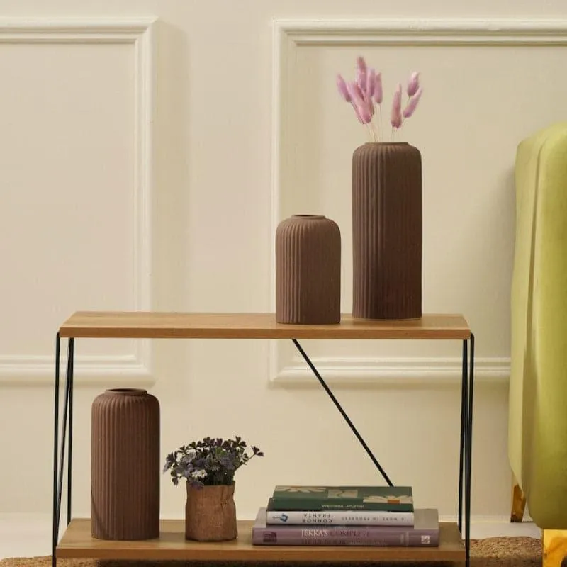 Miso Ribbed Vase (Brown)- Set Of Three media 3