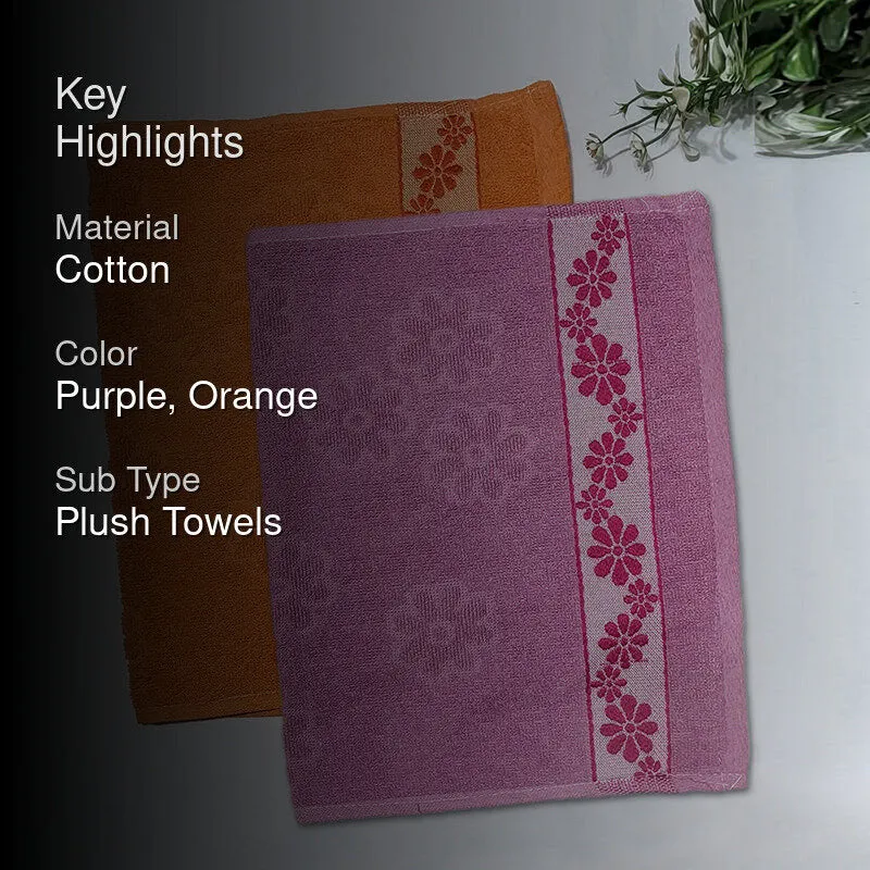 Wildflower Trim Cotton Hand Towel (Orange & Purple) - Set Of Two media 2