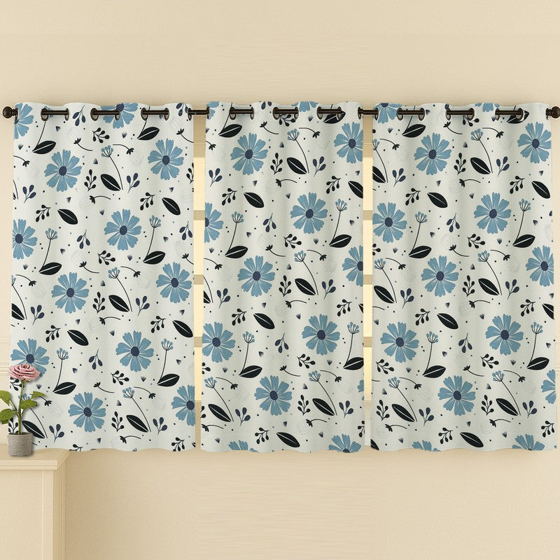 BloomSpry Cotton Curtains (blue,black) - Set Of Three media 4