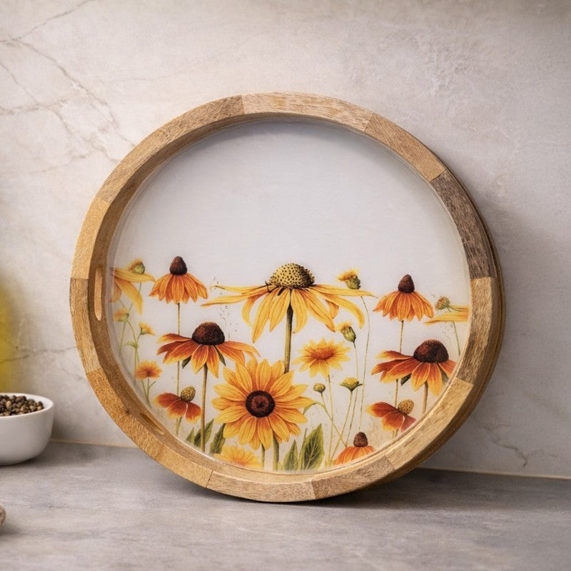 Sunflower Fileds Wood Serving Tray