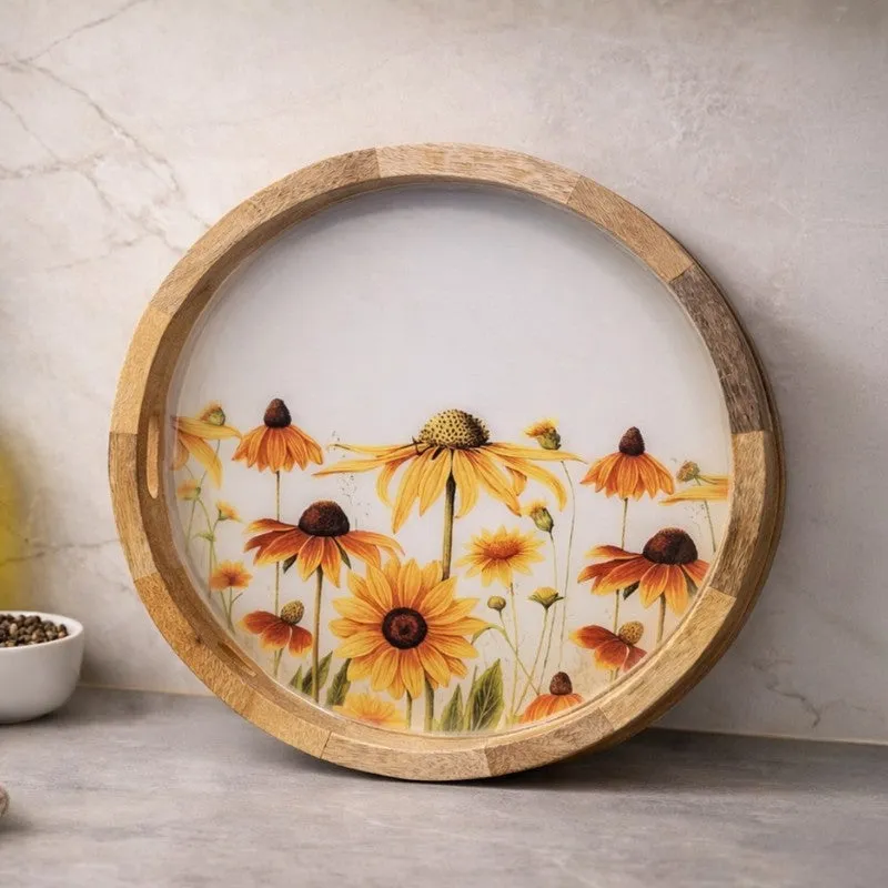Sunflower Fileds Wood Serving Tray media 1