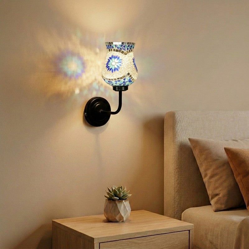 Monochrome Floral Mosaic Arc Glass Wall Lamp
