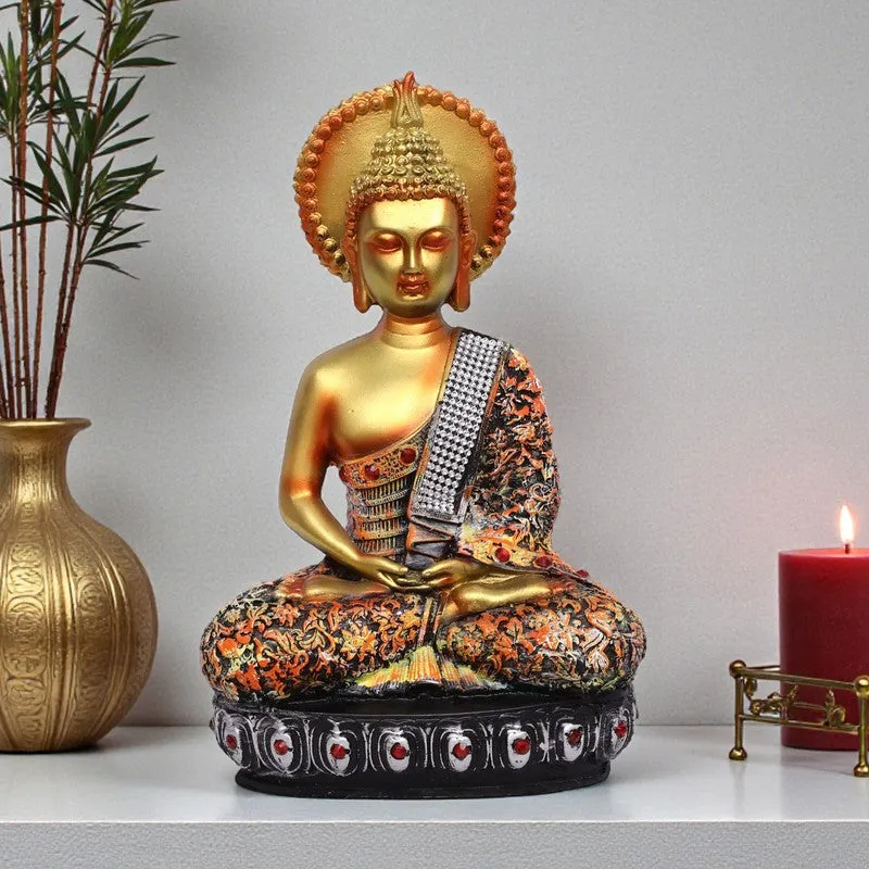 Sovereign Lotus Buddha Polyresin Idol (17 inches) - Gold media 1