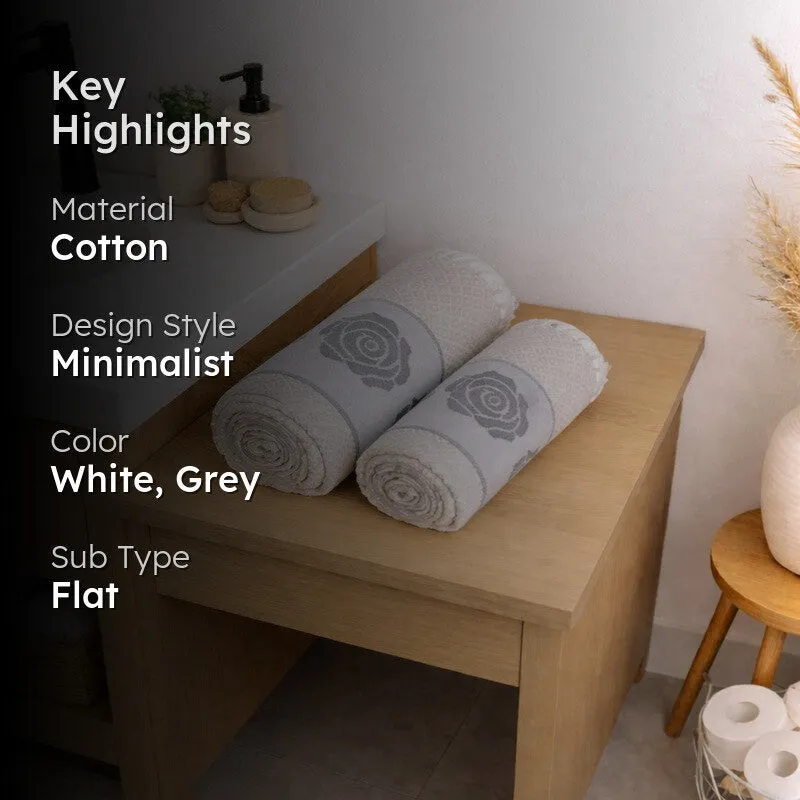 Rosette Cotton Hand & Bath Towel (Grey & White) - Set of Two media 2