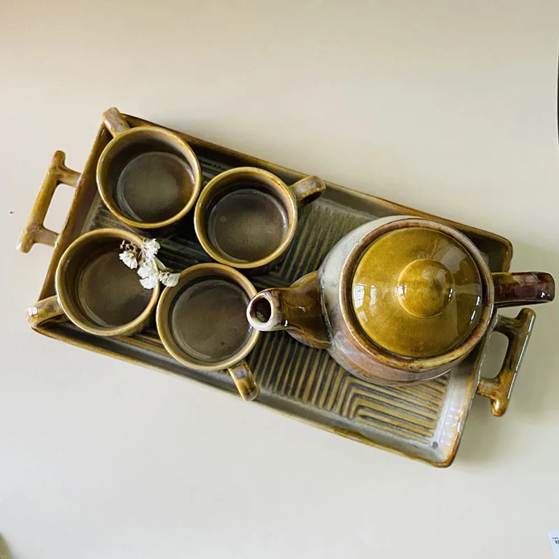 Solace Brew Ceramic Tea Set With Tea Pot & Tray (650 mL/160 mL) - Six Piece Set media 9