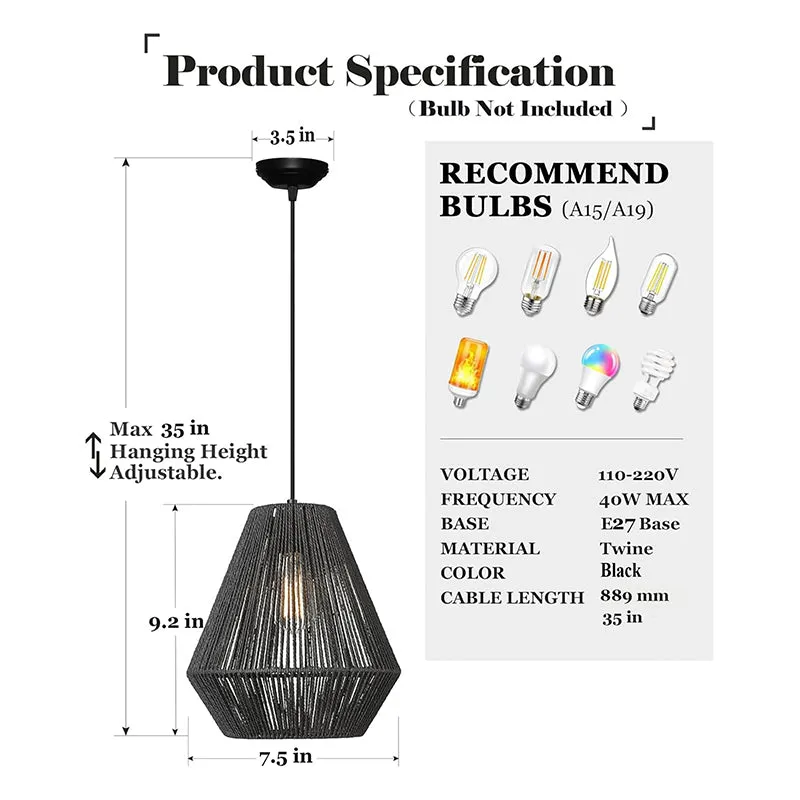 Coastal Woven Raffia Ceiling Lamp - Black media 6