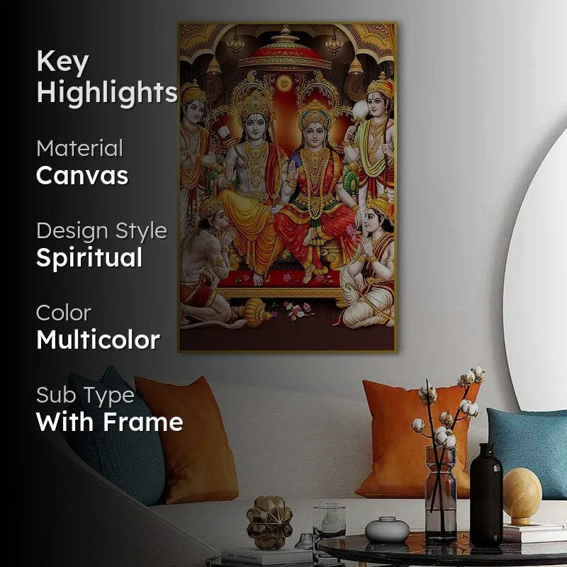 Lords Of Ayodhya Spiritual Canvas Wall Painting With Frame - Gold media 2