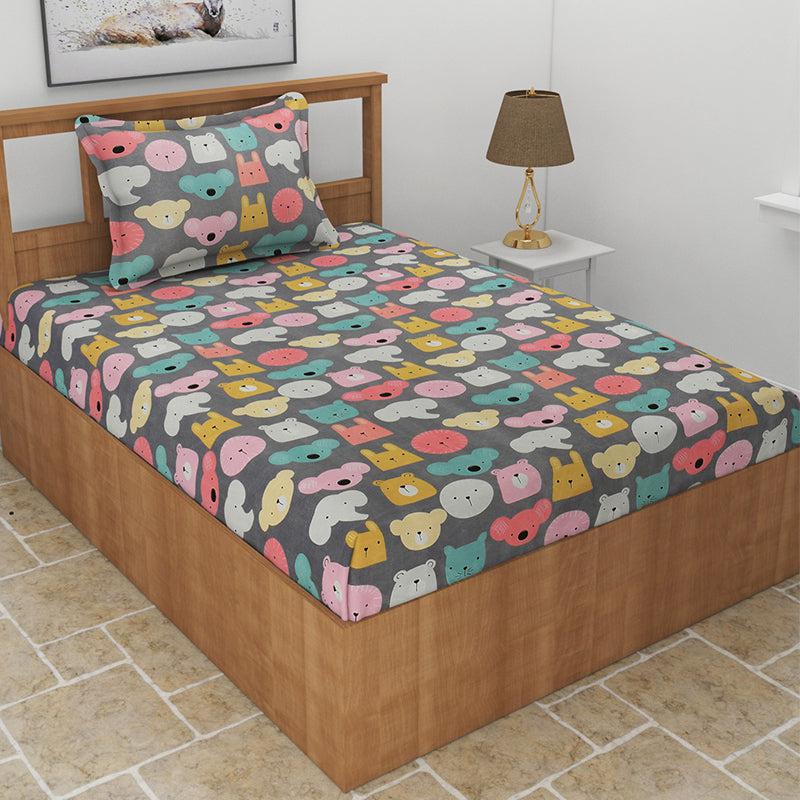 Astilbe Floral Fitted Microfiber Bedsheet (White & Yellow) - 130 GSM
