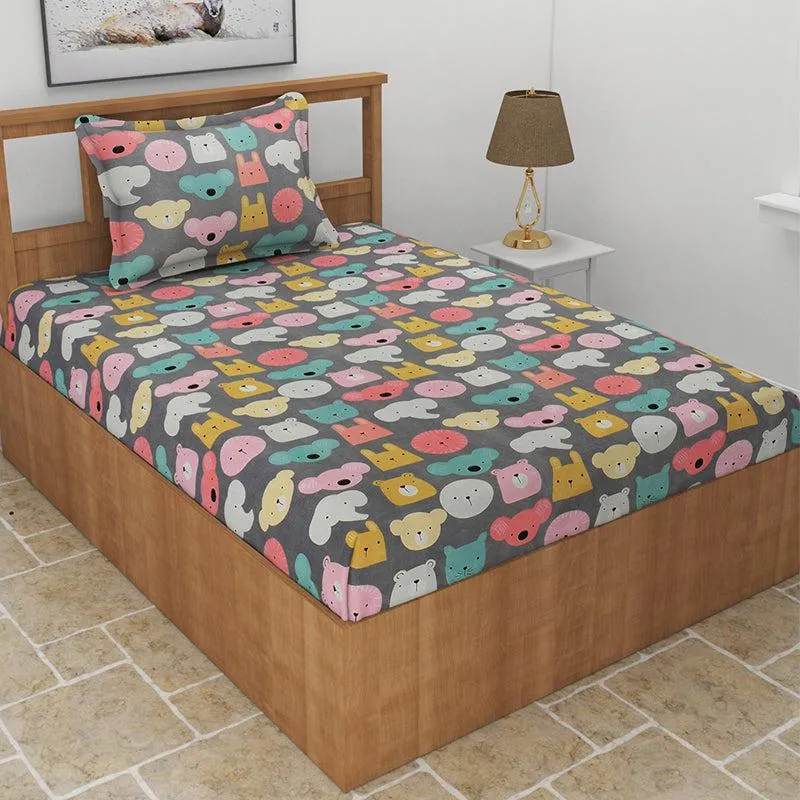 Astilbe Floral Fitted Microfiber Bedsheet (White & Yellow) - 130 GSM media 1