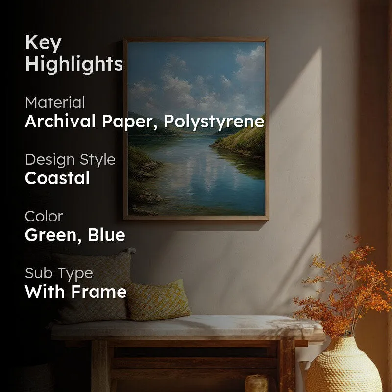 Calm Beneath the Clouds Archival Paper Wall Painting With Brown Frame media 2