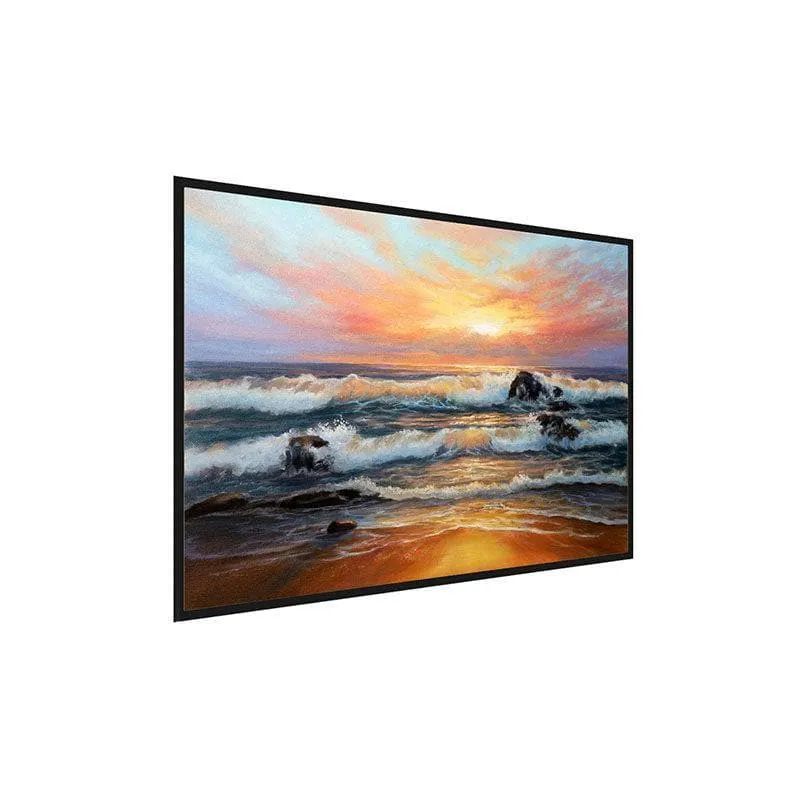 Golden Sunrise On Beach Wall Painting - Black Frame media 3