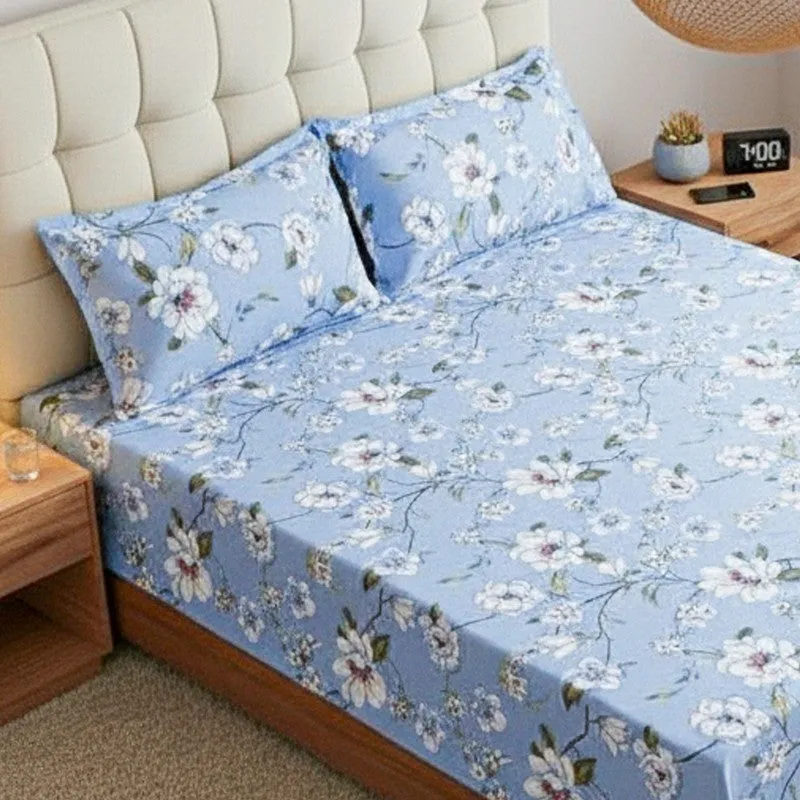Advina Floral Bedhseet - Blue Cotton Bedsheet - 180 TC media 3