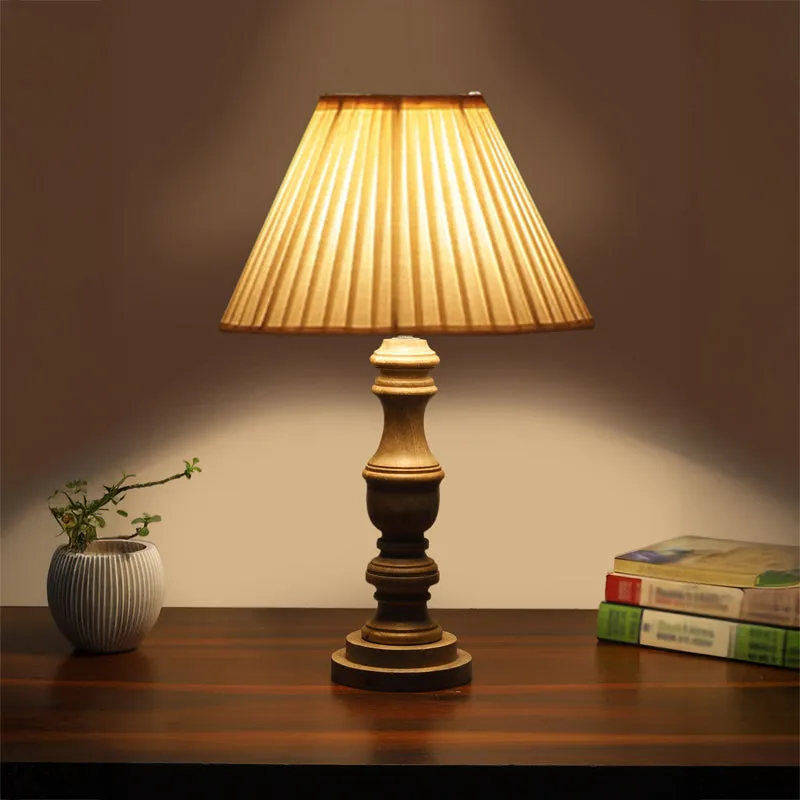 Pleatra II Carve Wooden Table Lamp - White,Brown media 1