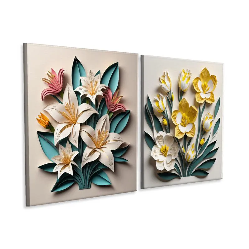 Sculpted Blooms Canvas Wall Painting - Set Of Two media 5