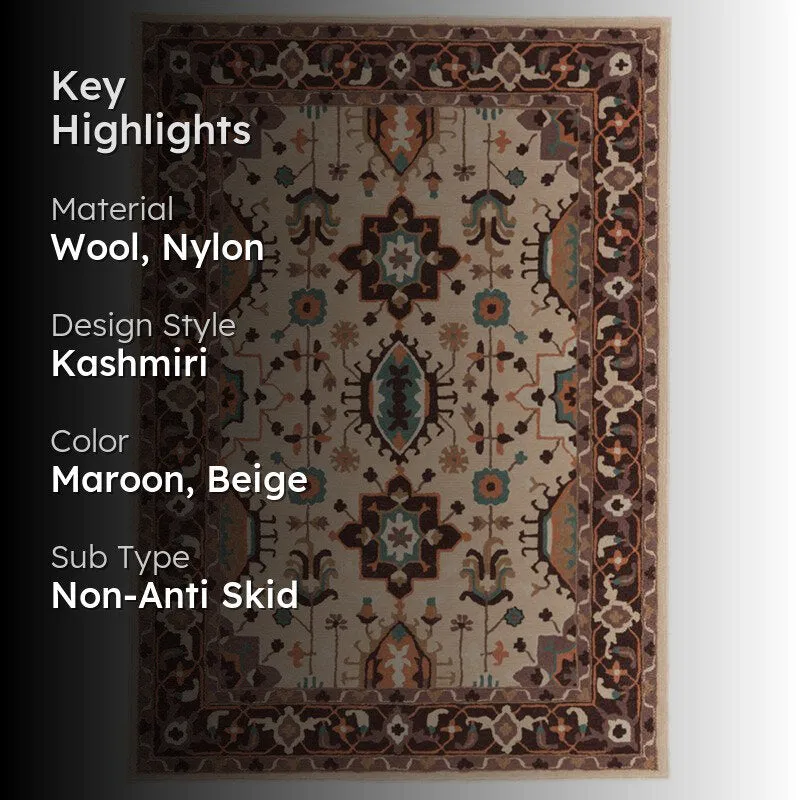 Nausicaa Ethnic Wool & Nylon Carpet - Brown & Beige media 2