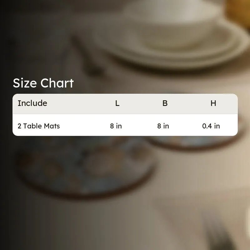 Size chart showing two table mats measuring 8 inches