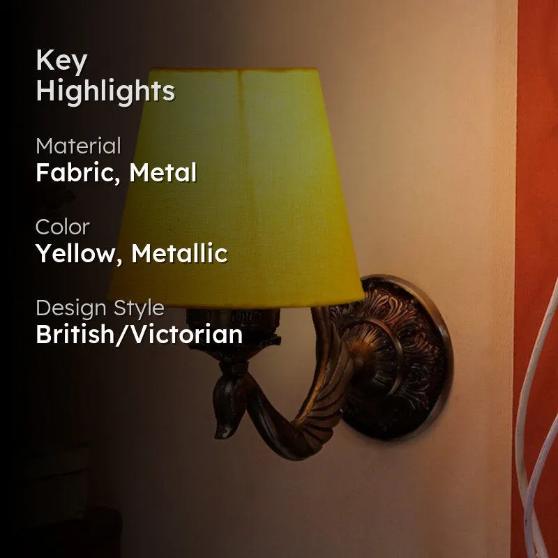 Amro Retro Conical Fabric & Metal Wall Lamp - Yellow media 2