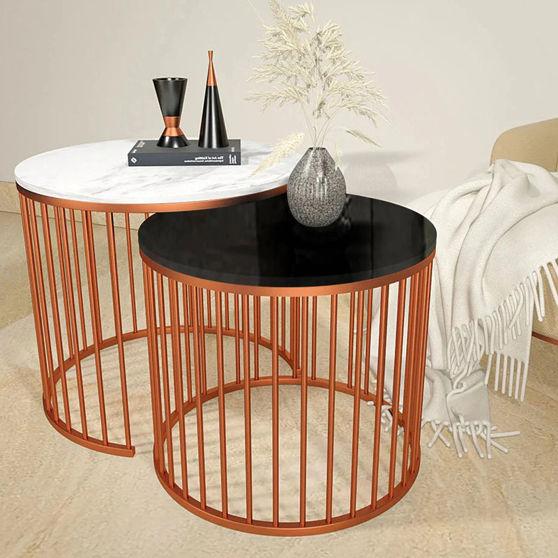 Aurum Cage Accent Table with Marble Top (Copper) - Set Of Two media 4