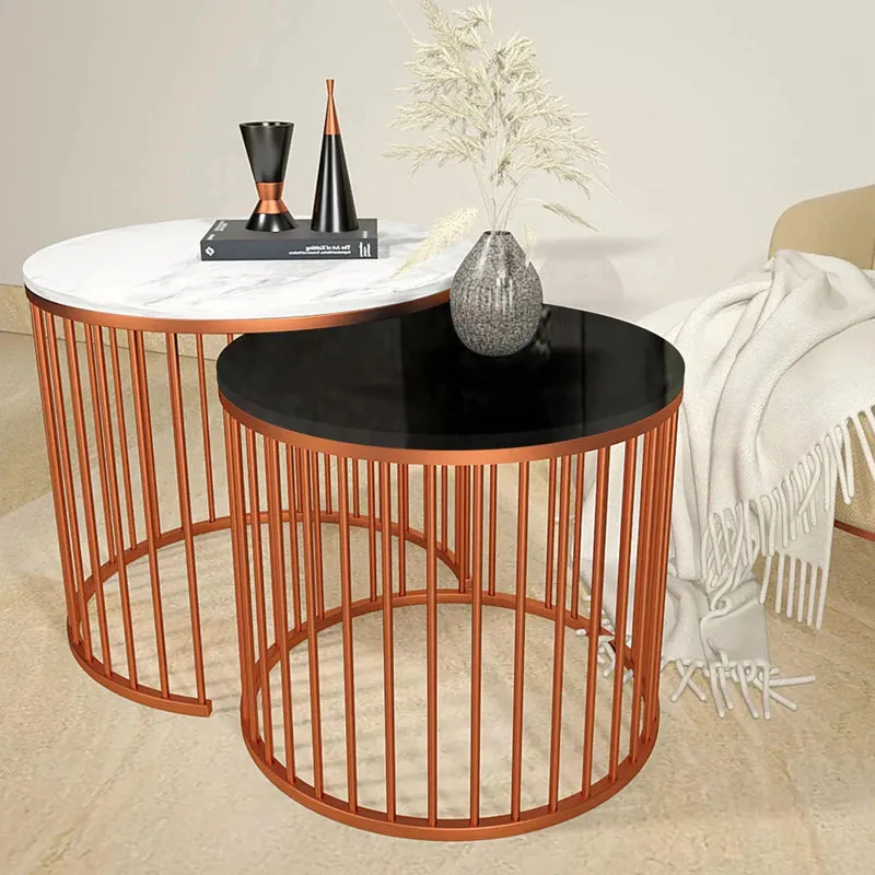 Aurum Cage Accent Table with Marble Top (Copper) - Set Of Two media 4