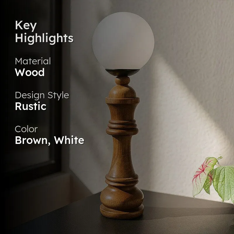 Chess Queen Wooden Table Lamp - Brown,White media 2