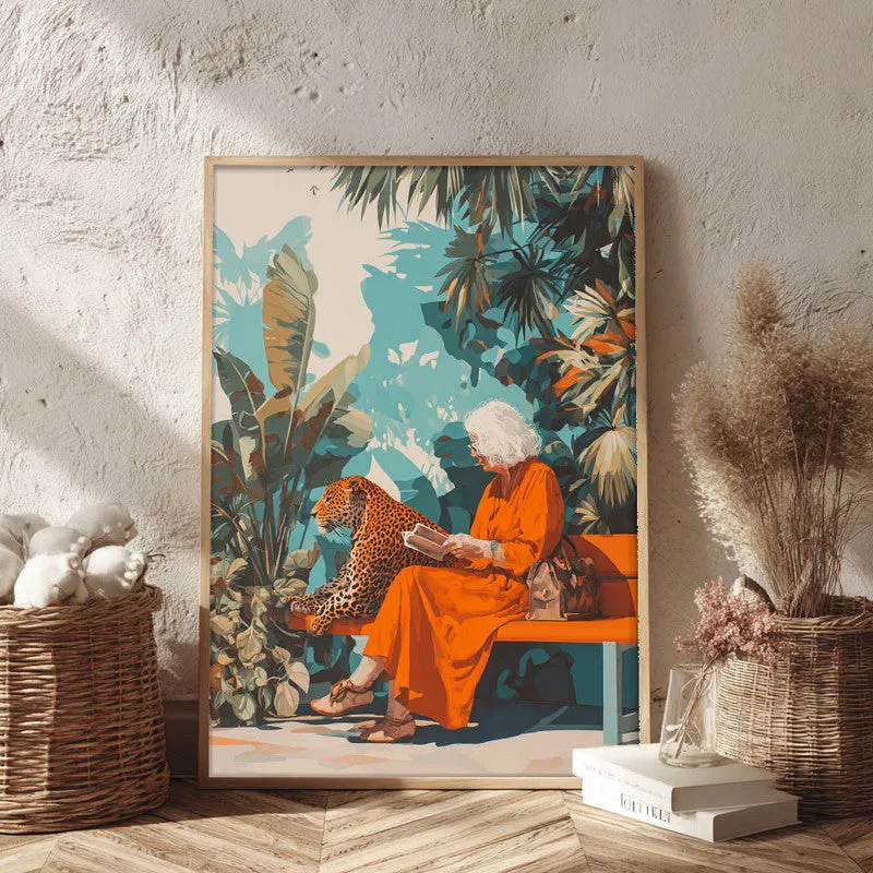 Leopard Lore Canvas Wall Painting - Brown Frame media 3