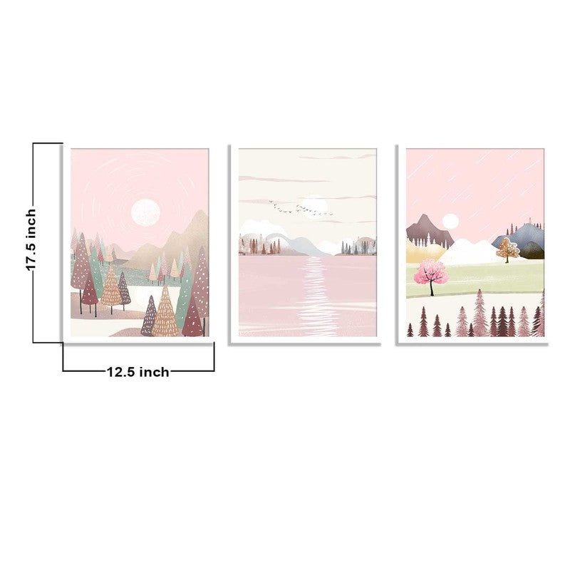 Misty Dreams Paper Wall Painting With MDF Frame - Set Of Three media 8