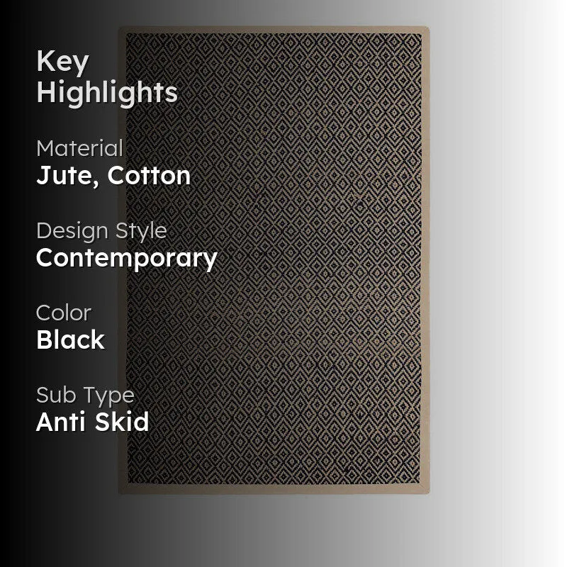 Saral Home TerraTread Anti-Slip Jute Cotton Area Rug - Black media 2