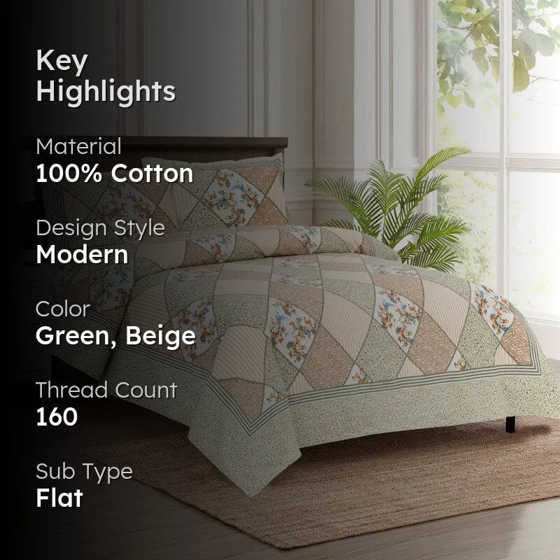Kedari Cotton Bedsheet (Green,Beige) - 160 TC media 2