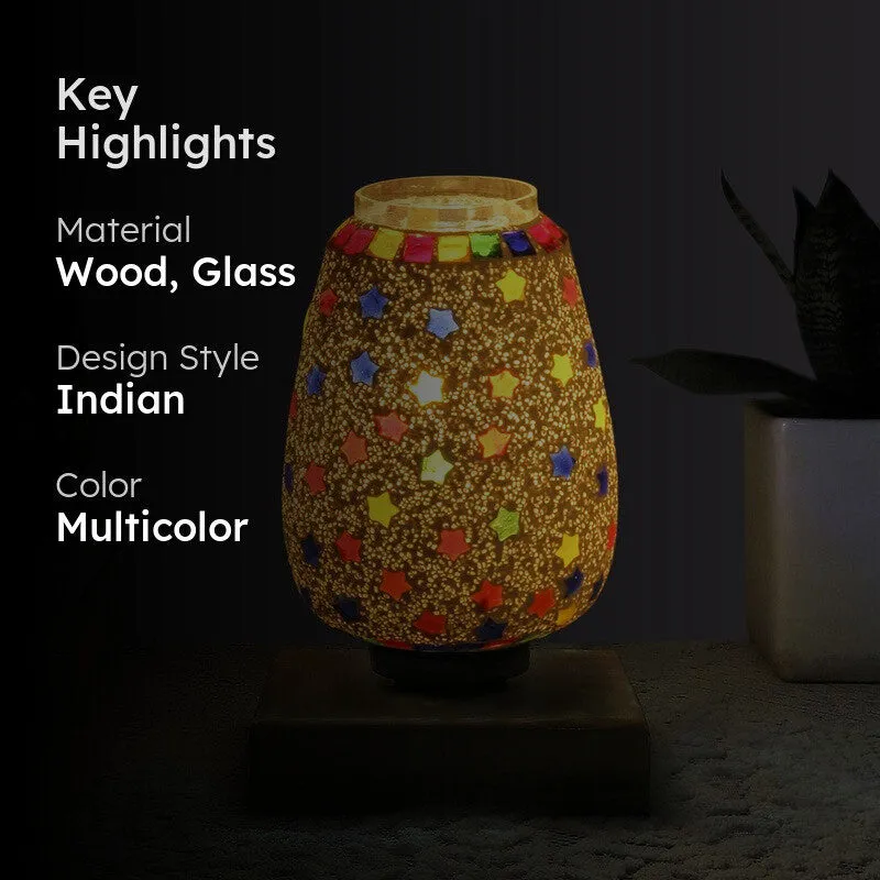 Velora Glass Table Lamp With Wooden Base - Multicolor media 2