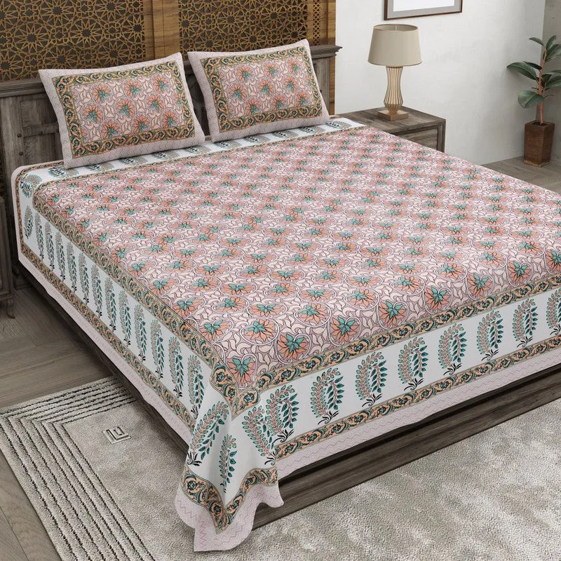 Rangva Cotton Bedsheet (Pink,White) - 240 TC media 1
