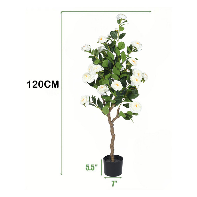 Amara Artificial Camellia Plant With Black Plastic Pot - 4 Feet media 6