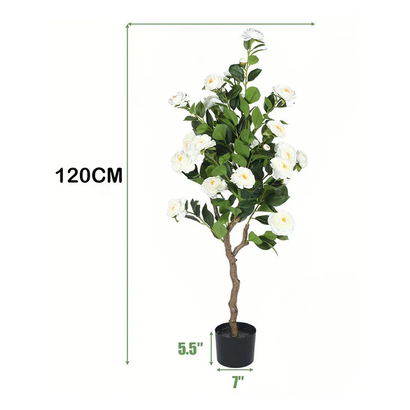 Amara Artificial Camellia Plant With Black Plastic Pot - 4 Feet media 6