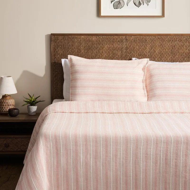 Stripe Grace Cotton Bedcover (Pink) (280 Gsm) - Three Piece Set media 1